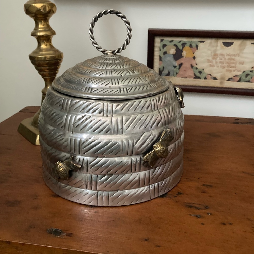 Pewter and brass beehive beautiful canister